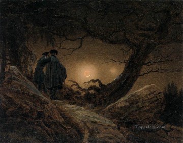  Caspar Oil Painting - Two Men Contemplating The Moon Romantic Caspar David Friedrich